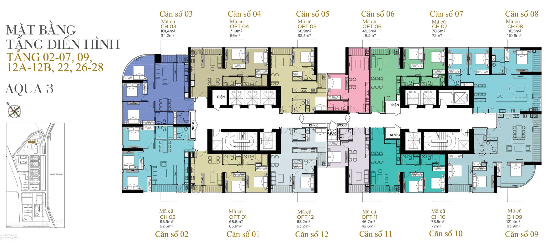Mặt bằng tầng điển hình tòa Aqua 3 Vinhomes Golden River