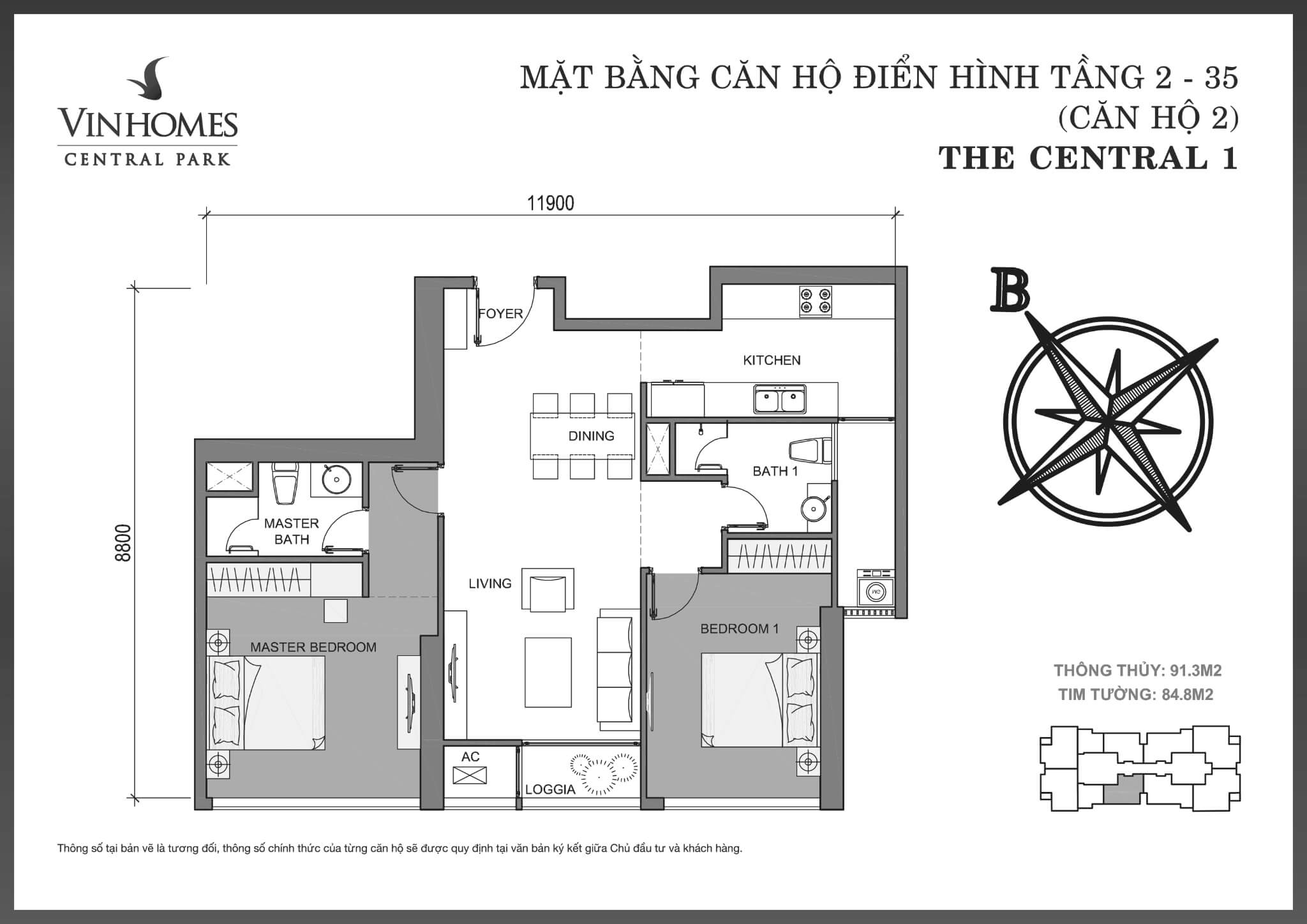 Layout căn C1-02 tại Central 1