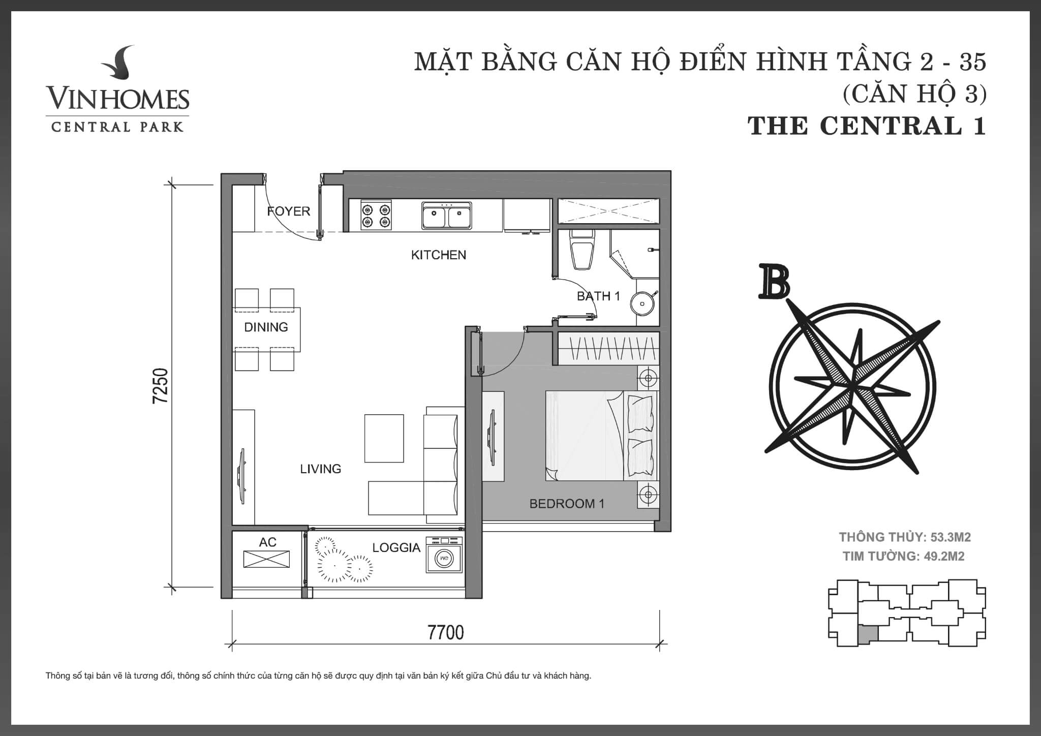 Layout căn C1-03 tại Central 1