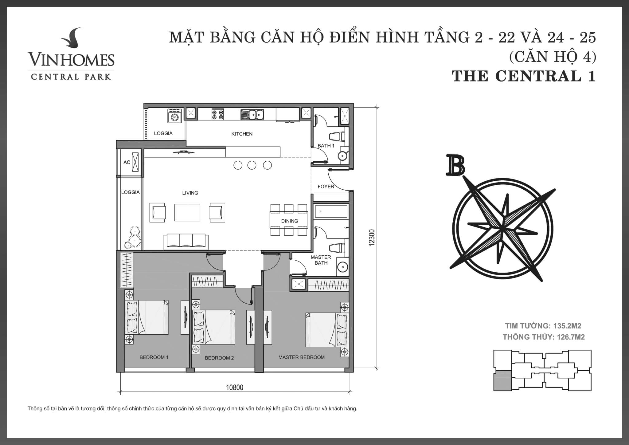 Layout căn C1-04 tại Central 1