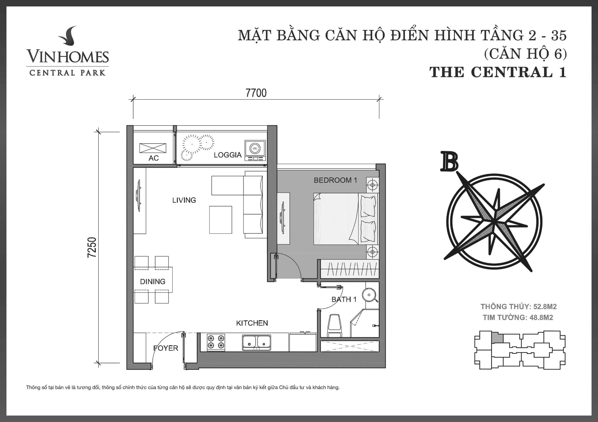 Layout căn C1-06 tại Central 1