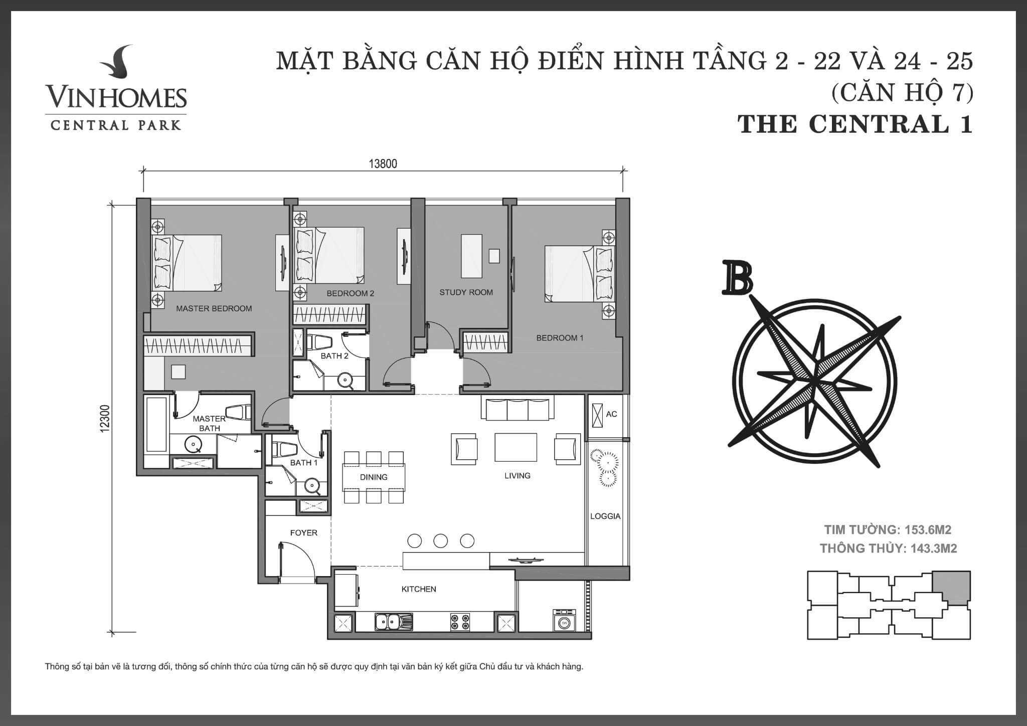 Layout căn C1-07 tại Central 1