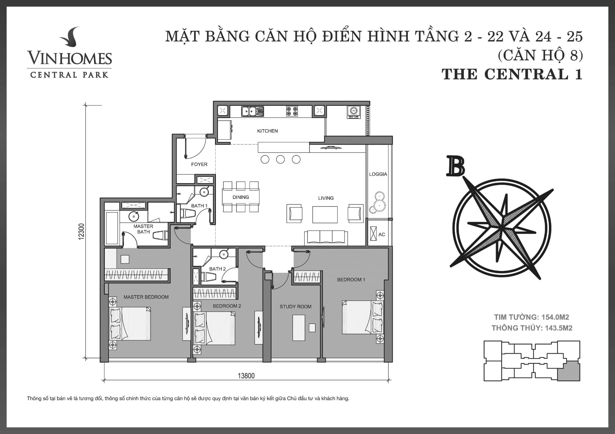 Layout căn C1-08 tại Central 1