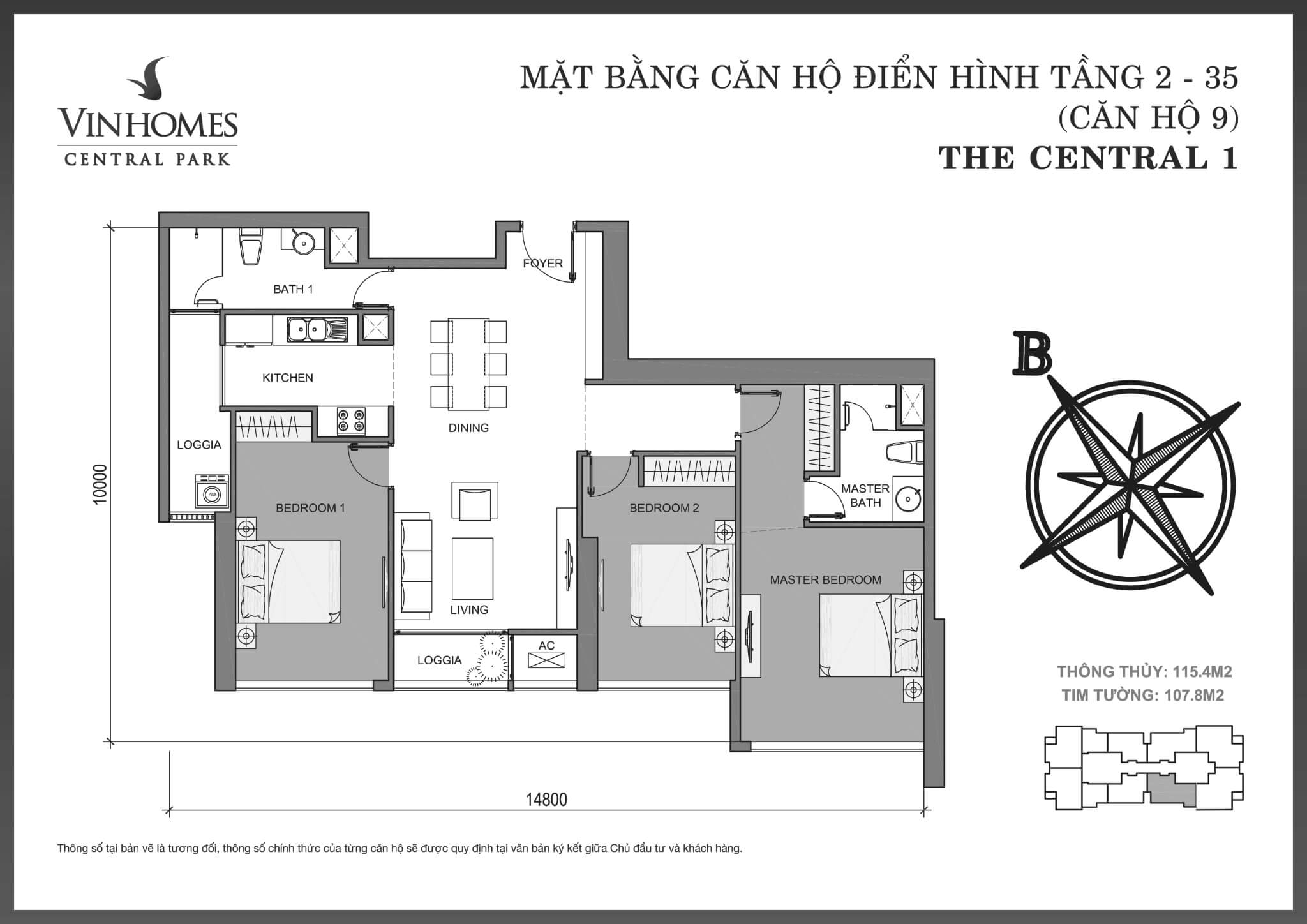 Layout căn C1-09 tại Central 1