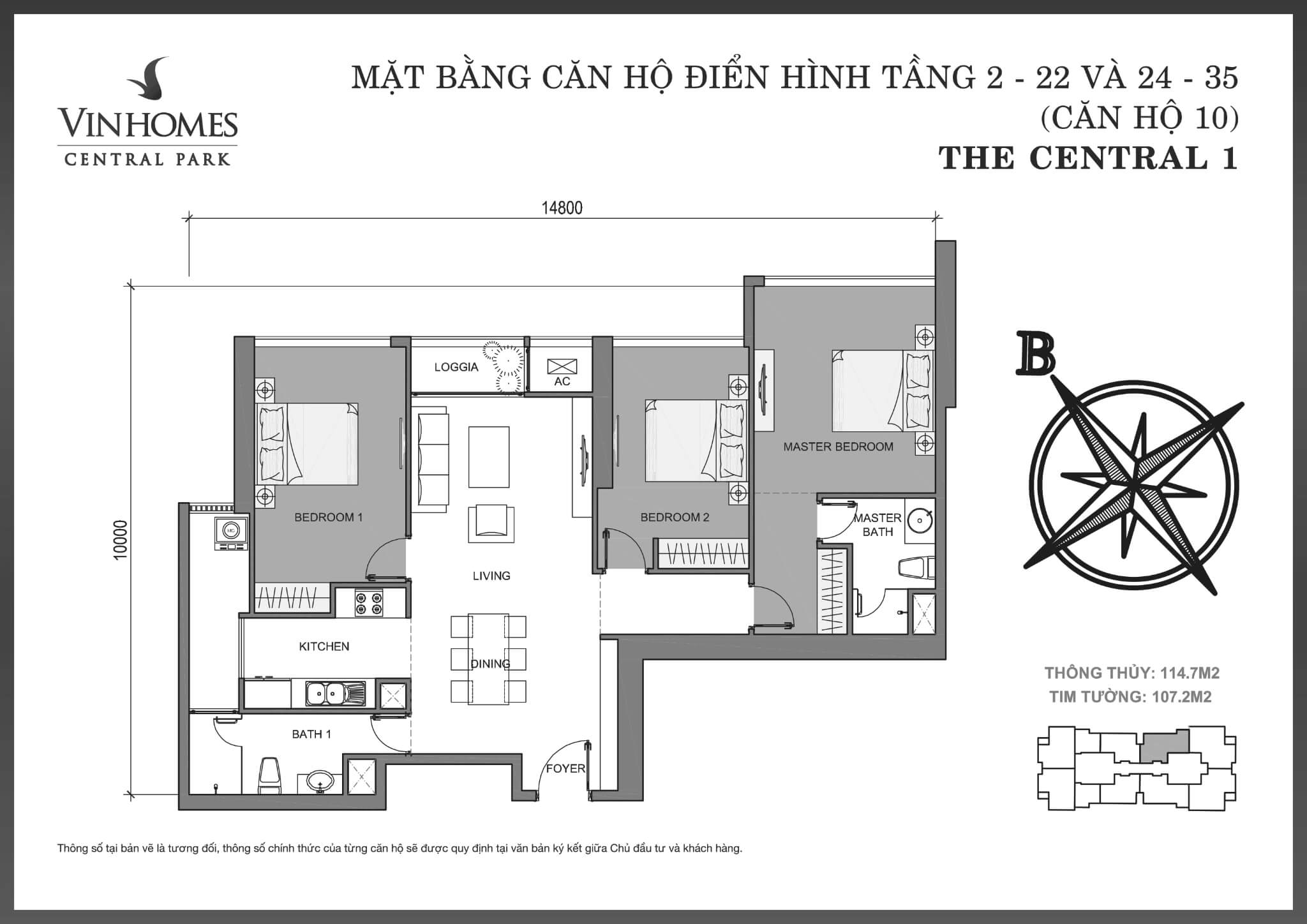 Layout căn C1-10 tại Central 1