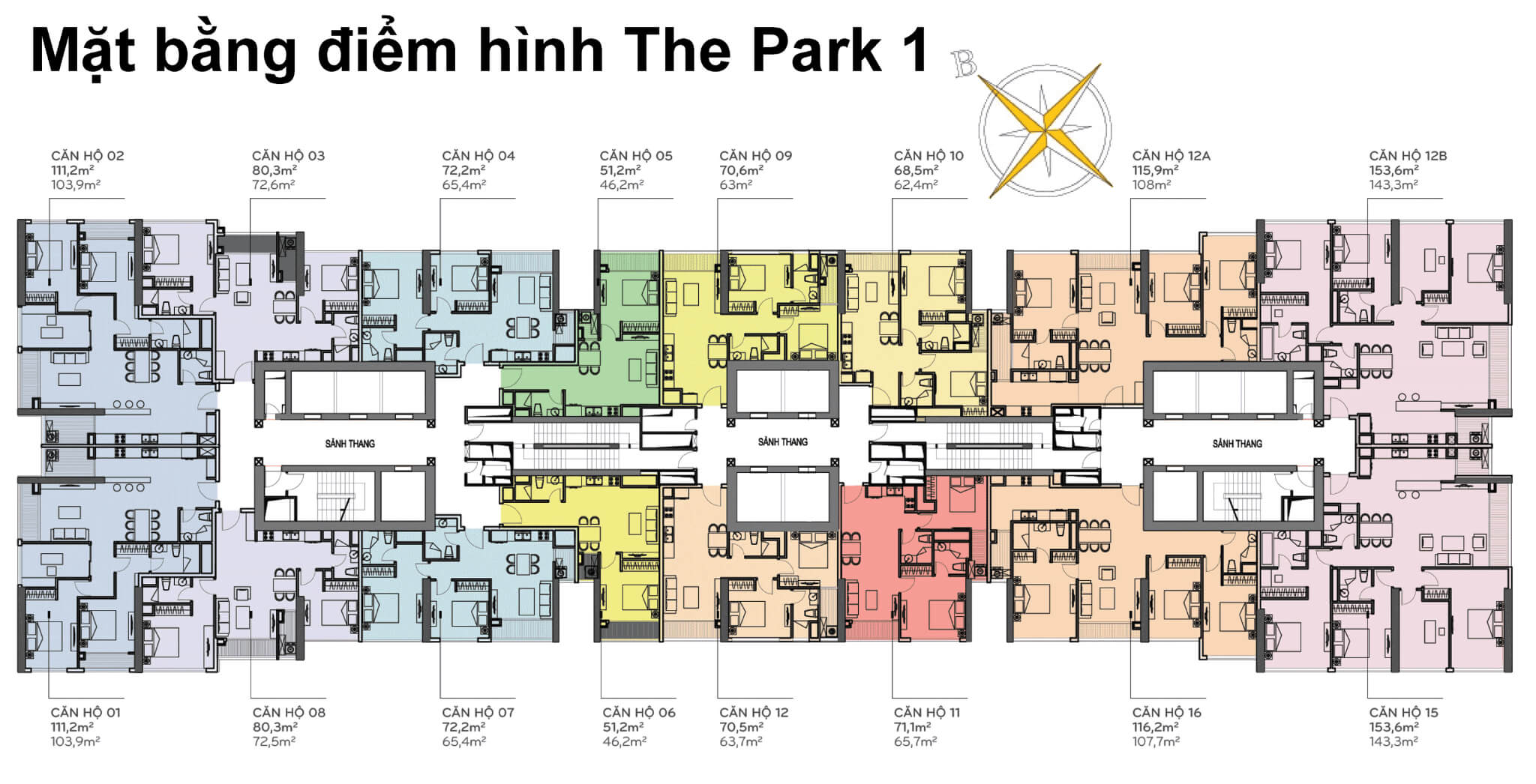 Mặt bằng tầng điển hình tòa Park 1 Vinhomes Central Park