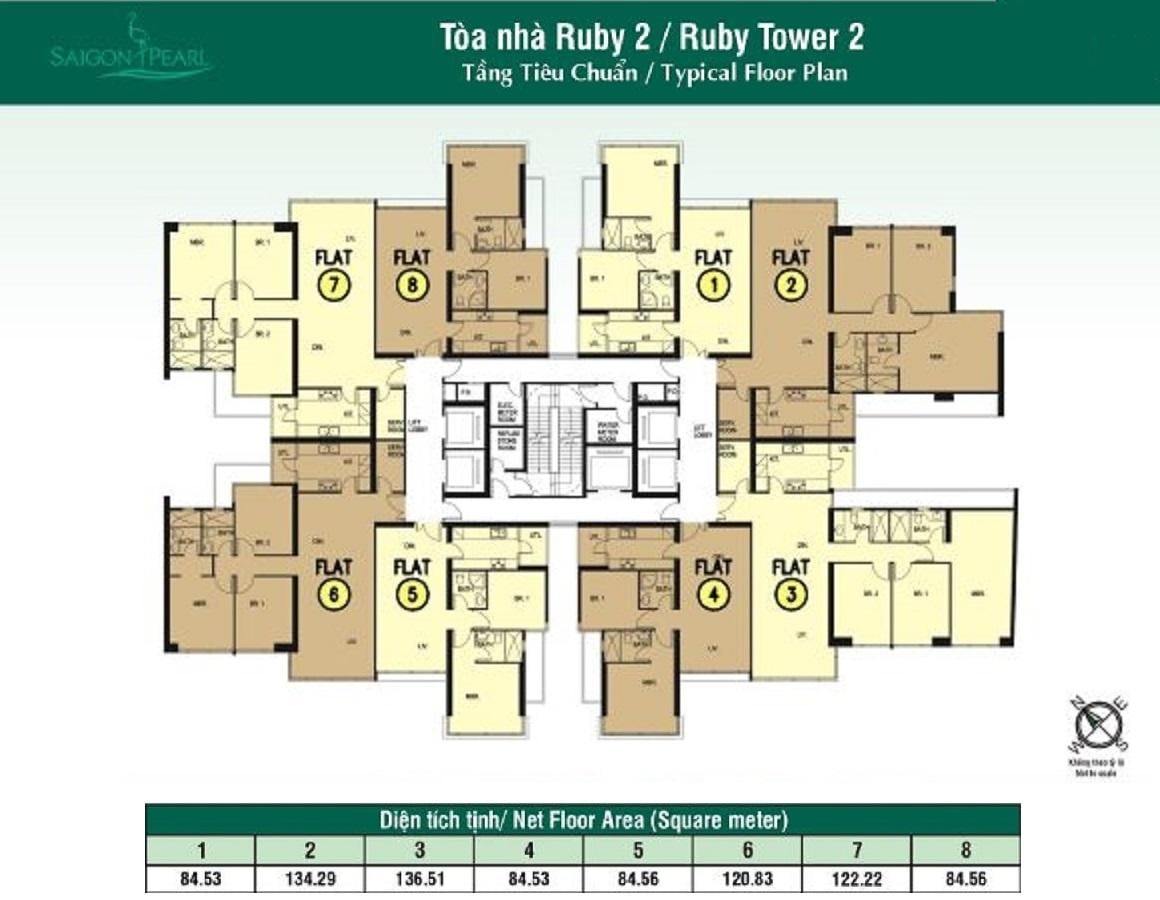 Mặt bằng tầng điển hình Ruby 2 Saigon Pearl