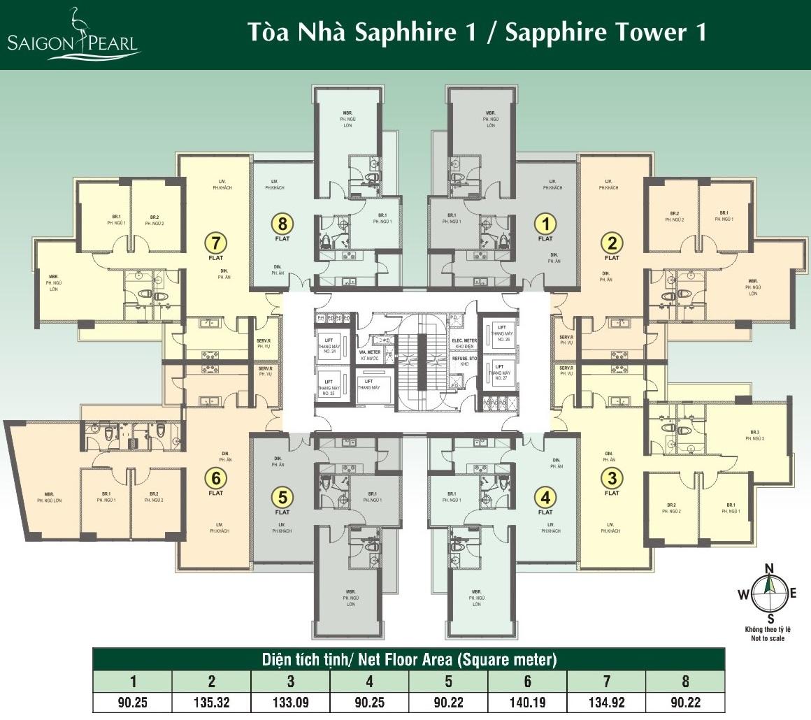 Mặt bằng tầng điển hình Sapphire 1 Saigon Pearl