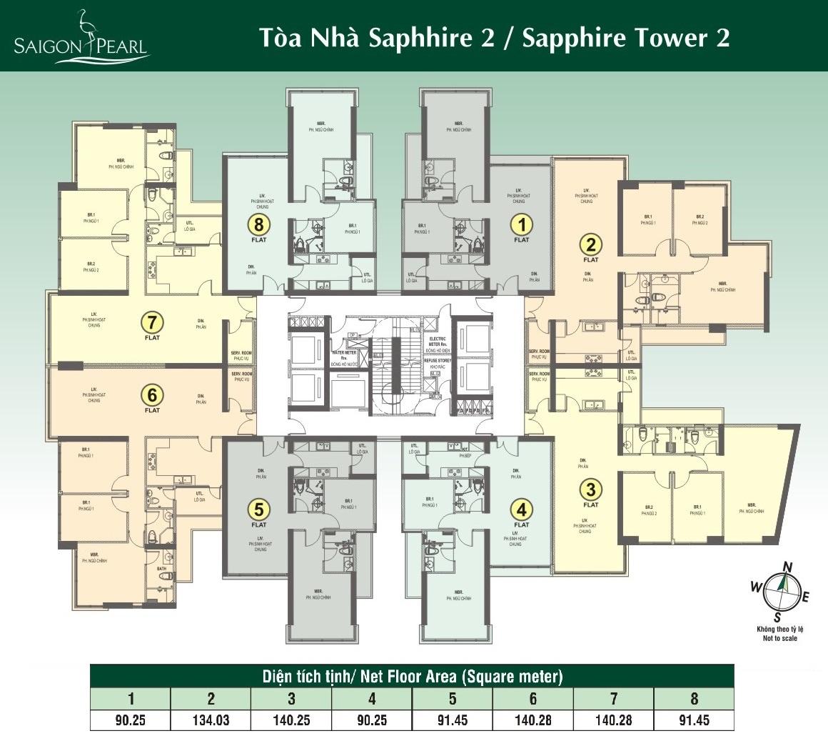 Mặt bằng tầng điển hình Sapphire 2 Saigon Pearl